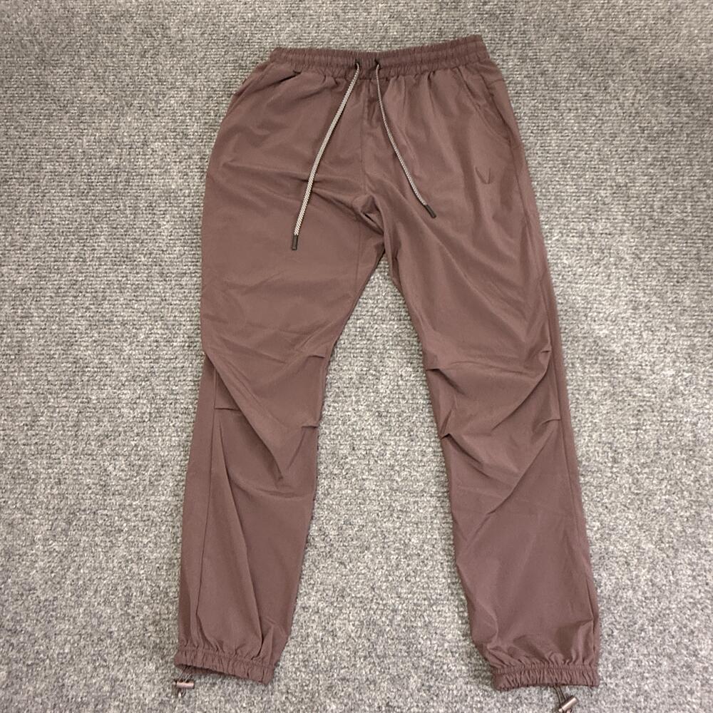 ASRV Jogger Pants Mens Large Purple Woven Elastic Waist Zip Pocket Cuffed Hem